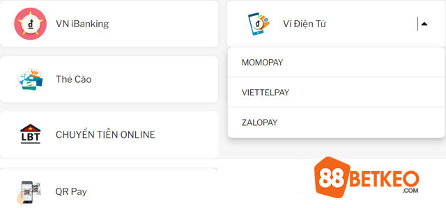 Các phương thức nạp tiền 188Bet